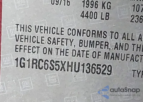 2017 Chevrolet Volt Lt z USA, uszkodzony, nr VIN 1G1RC6S5XHU136529